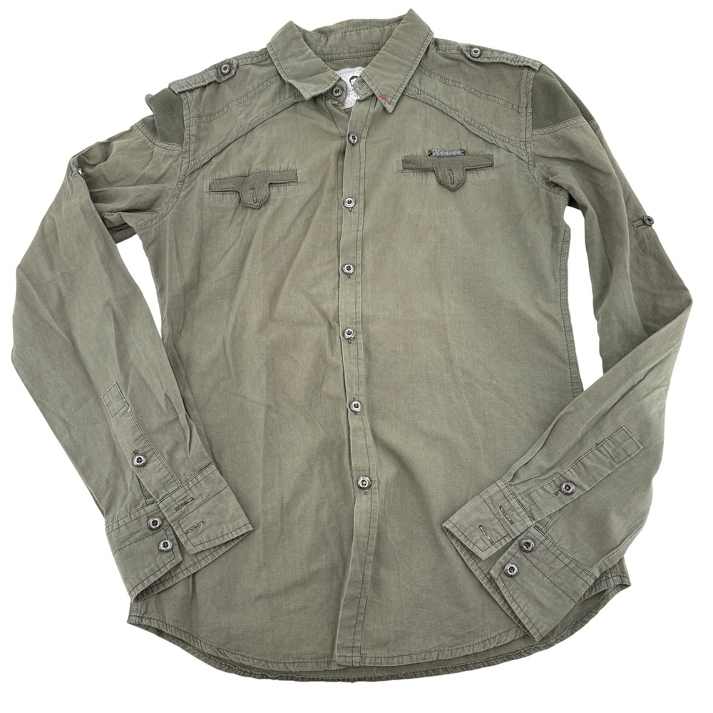 WEAVER Mens Army Green Long Sleeve Button Down‎ Shirt Established 1997 Size M